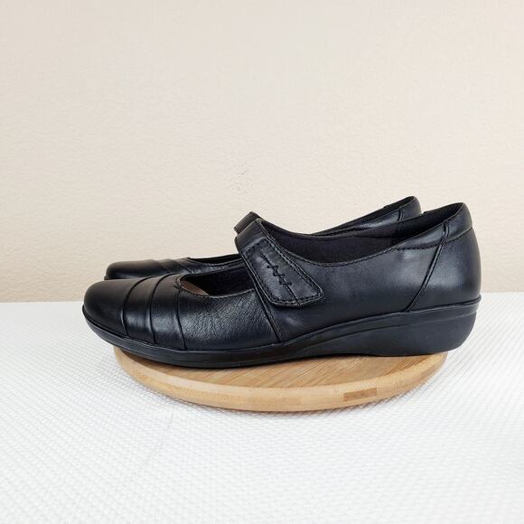 Clarks Mary Jane Shoes Women 10 Kennon Black Strap Work Office Wedge - Picture 2 of 13